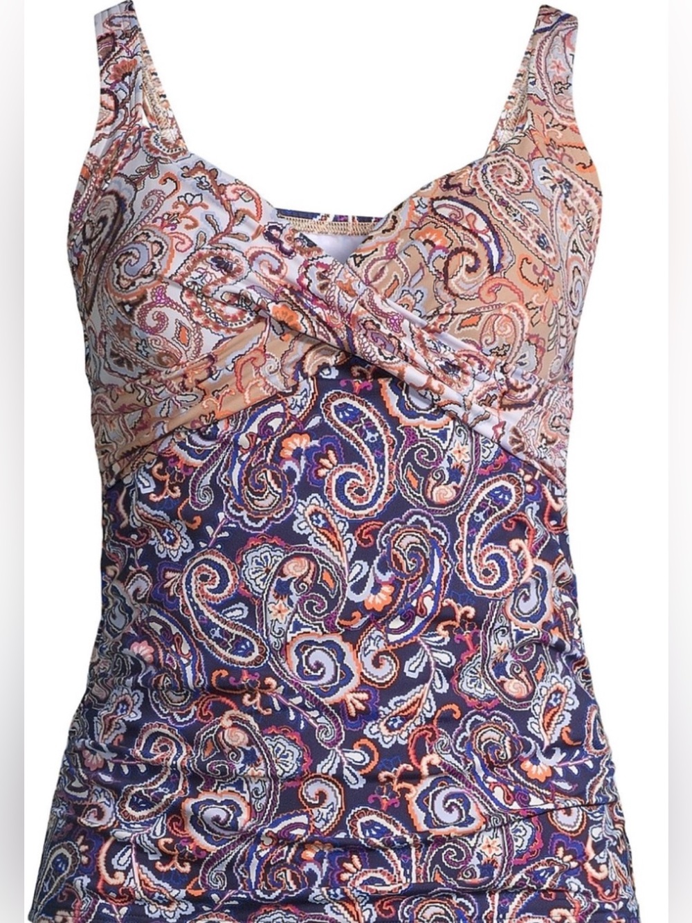 New with Tag Lands' End Underwire Wrap Tankini Top XL Deep Sea Paisley Mix